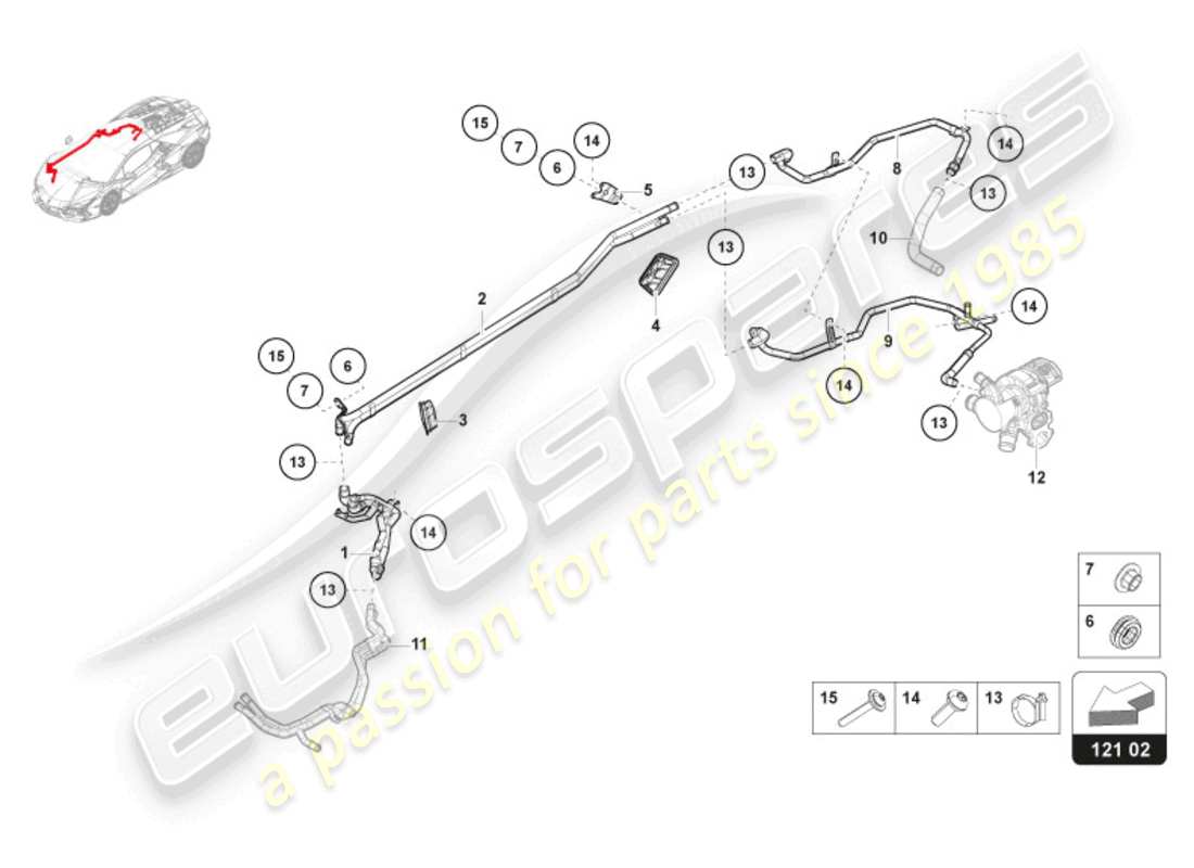 lamborghini revuelto coupe (2024) kühlmittel kühlsystem wassersystem teilediagramm