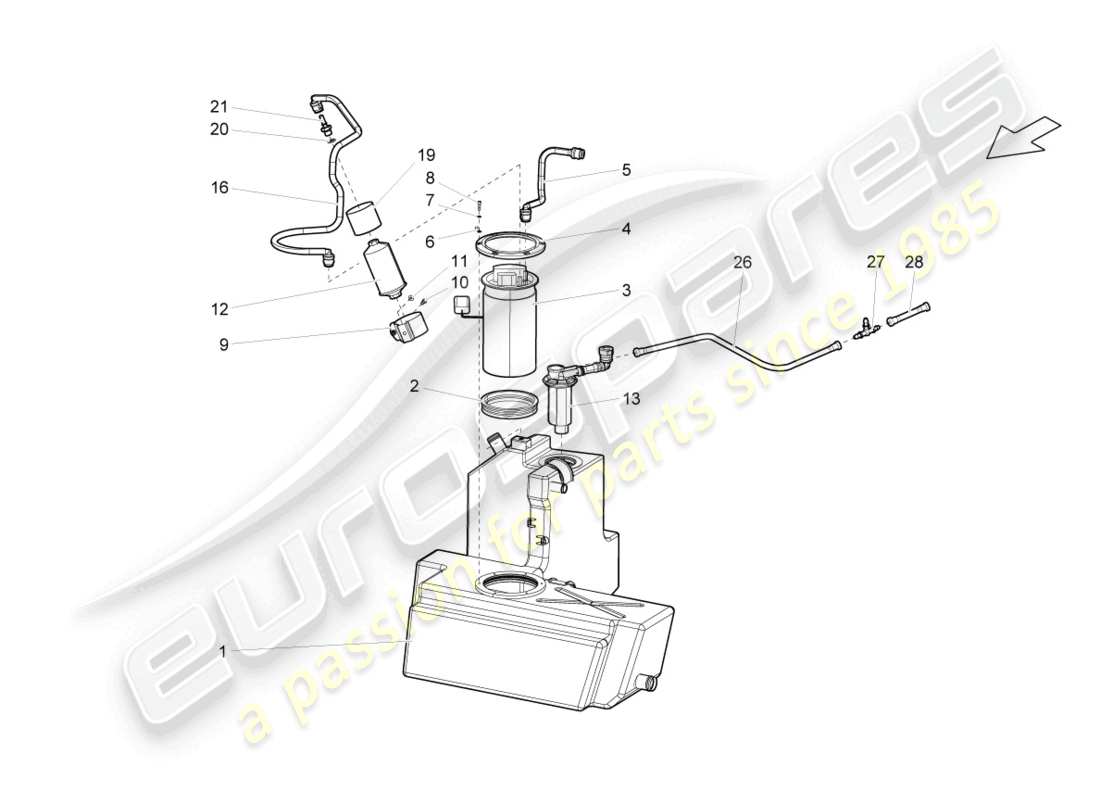 lamborghini gallardo spyder (2007) kraftstofftank mit anbauteilen rechts ersatzteildiagramm