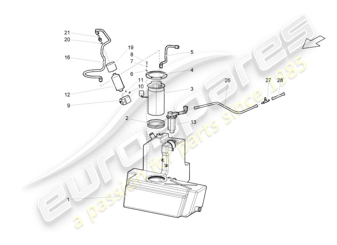 lamborghini gallardo spyder (2007) kraftstofftank mit befestigungen rechts teilediagramm