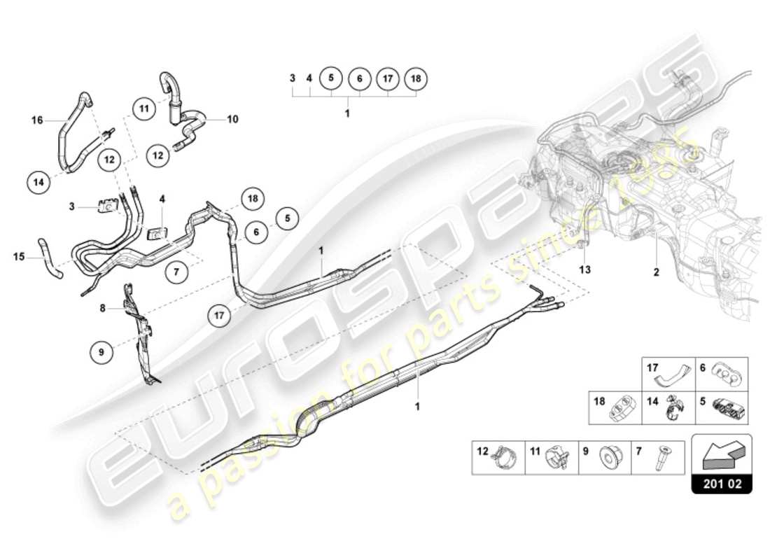 lamborghini urus (2020) 1 set kraftstoffleitungen ersatzteildiagramm