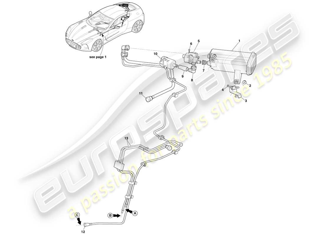aston martin one-77 (2011) teilediagramm des aktivkohlebehälters