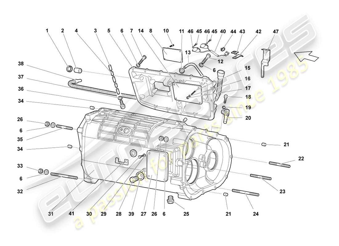 lamborghini lp640 roadster (2010) getriebegehäuse und anbauteile teilediagramm
