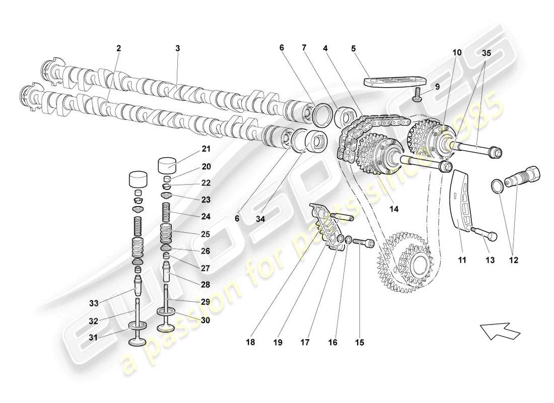 lamborghini lp640 coupe (2010) nockenwelle, ventile rechts ersatzteildiagramm