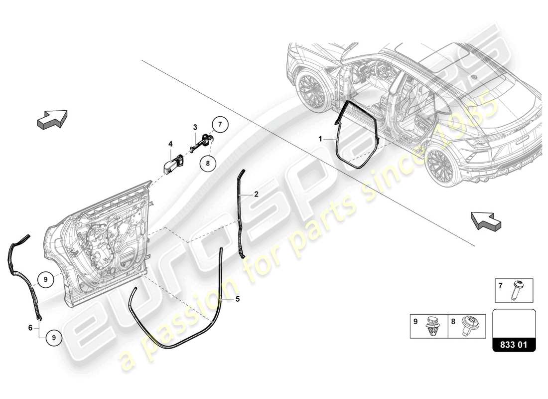 lamborghini urus (2020) türdichtung hinten ersatzteildiagramm