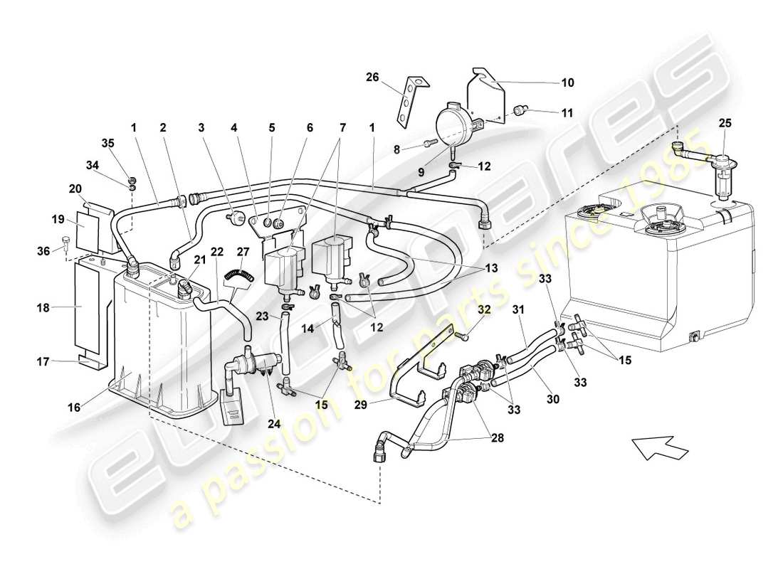 lamborghini lp640 coupe (2010) aktivkohlebehälter teilediagramm