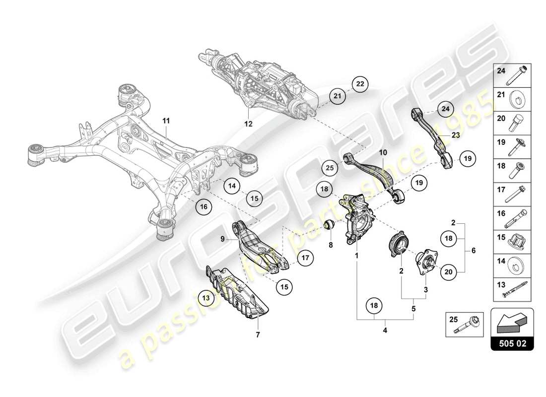 lamborghini urus (2022) radnabe mit lager und querlenker ersatzteildiagramm