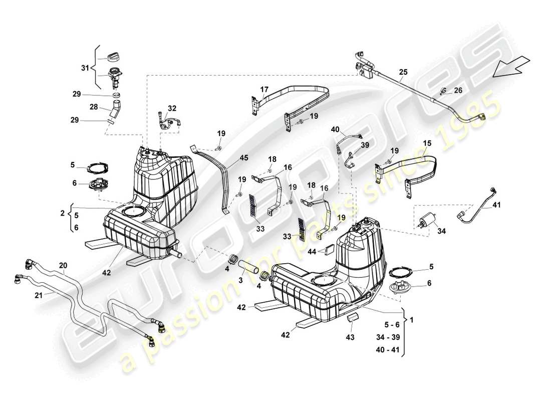 lamborghini blancpain sts (2013) kraftstofftank mit anbauteilen ersatzteildiagramm