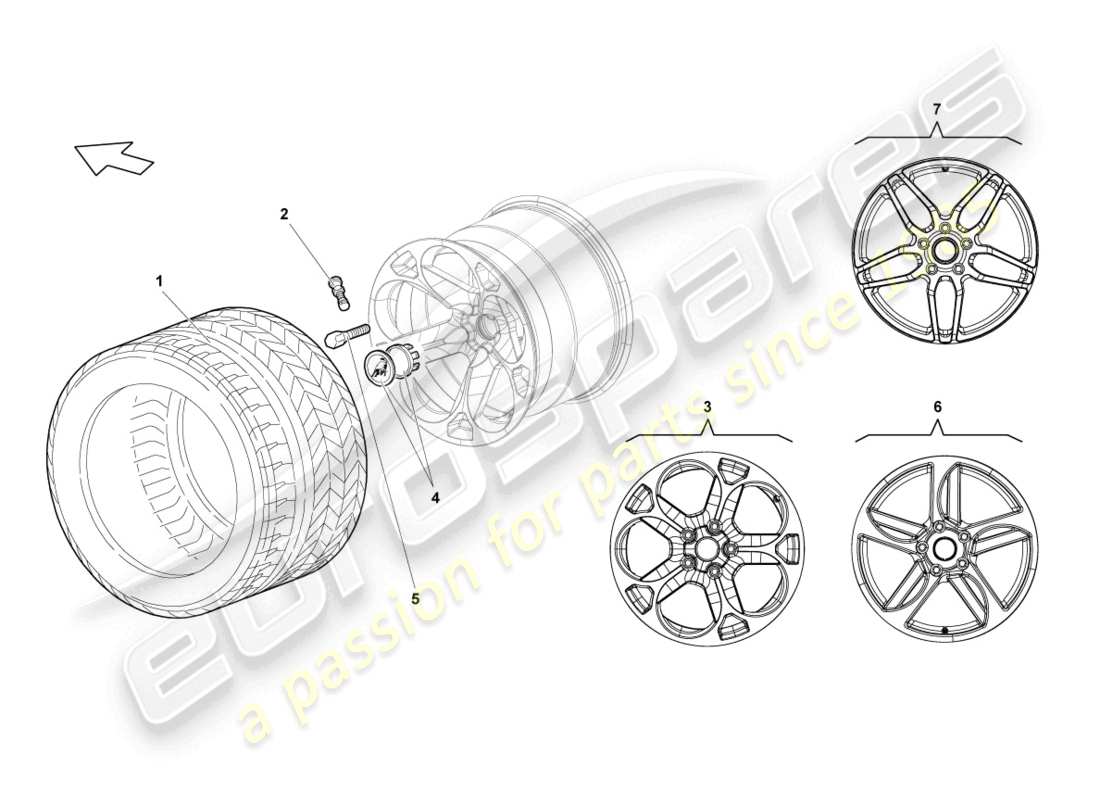 lamborghini lp640 roadster (2010) aluminiumfelge hinten ersatzteildiagramm