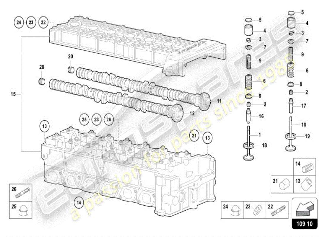 lamborghini diablo vt (1999) rechter nockenwellenkopf ersatzteildiagramm