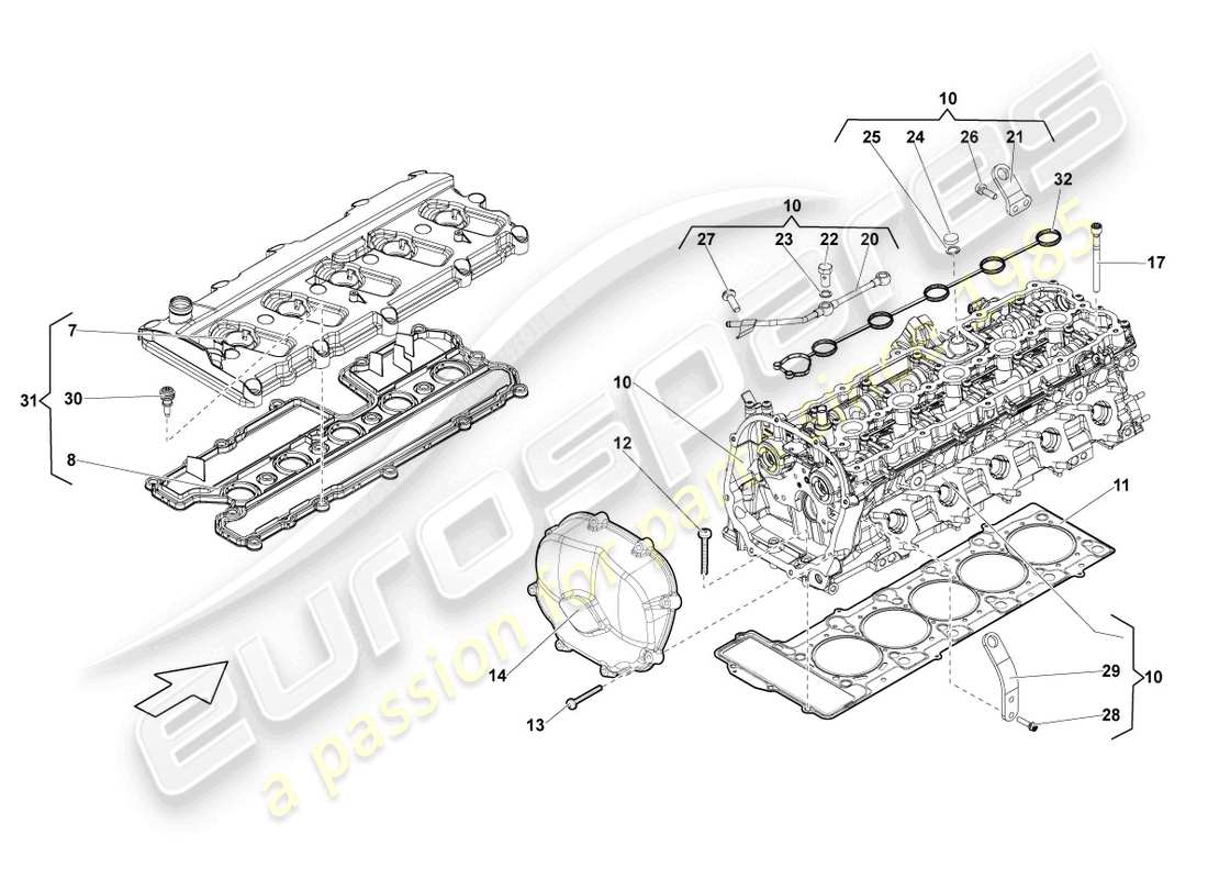 lamborghini lp570-4 sl (2012) komplette zylinderkopfzylinder 1-5 ersatzteildiagramm