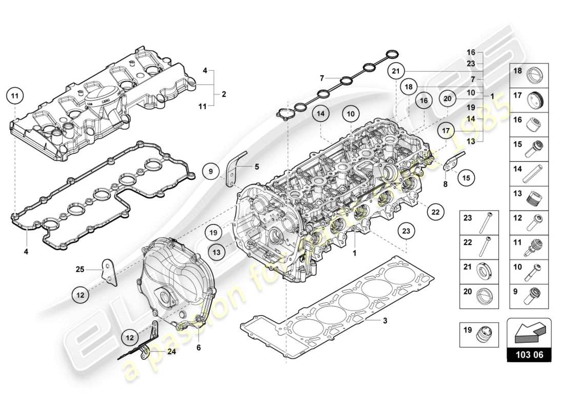 lamborghini evo coupe (2021) kompletter zylinderkopf links ersatzteildiagramm