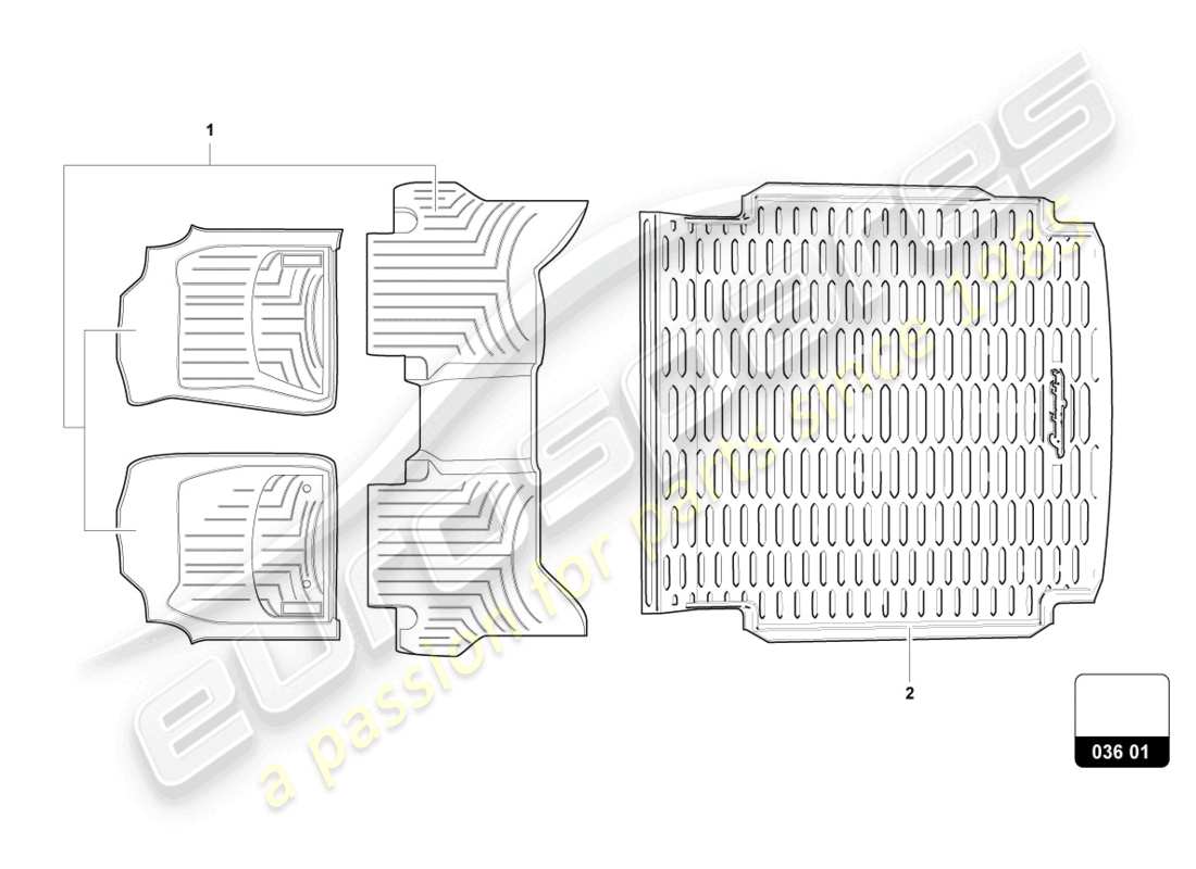 lamborghini urus performante (accessories) 1 set bodenbelag (teppich) teilediagramm