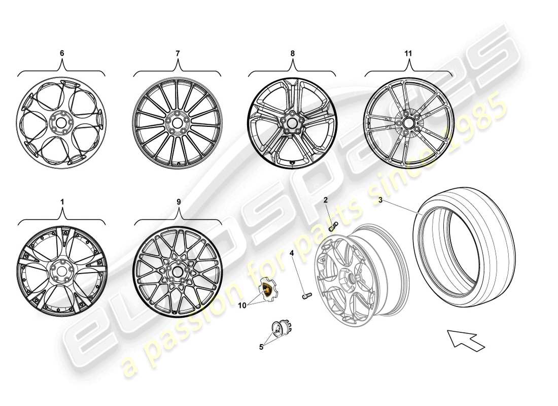 lamborghini lp560-4 spider (2012) aluminiumfelge vorne teilediagramm