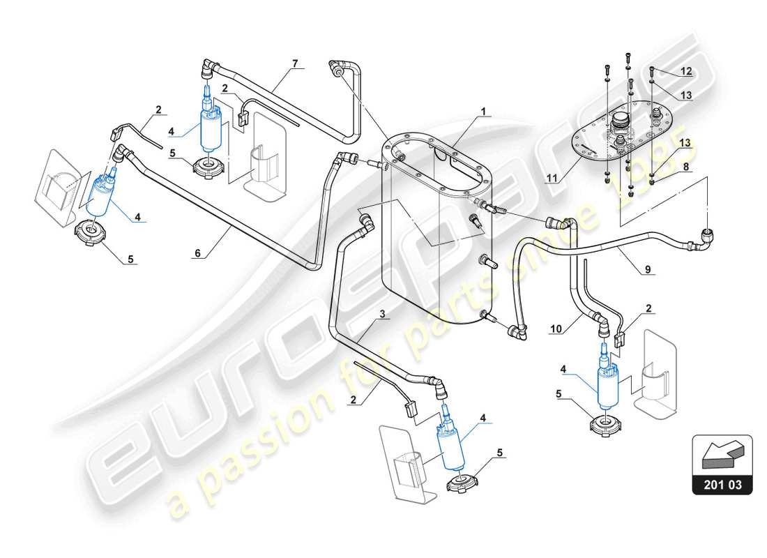 lamborghini gt3 evo (2018) kraftstoffschläuche ersatzteildiagramm