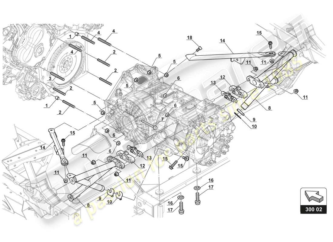 lamborghini gt3 evo (2018) getriebebefestigung ersatzteildiagramm