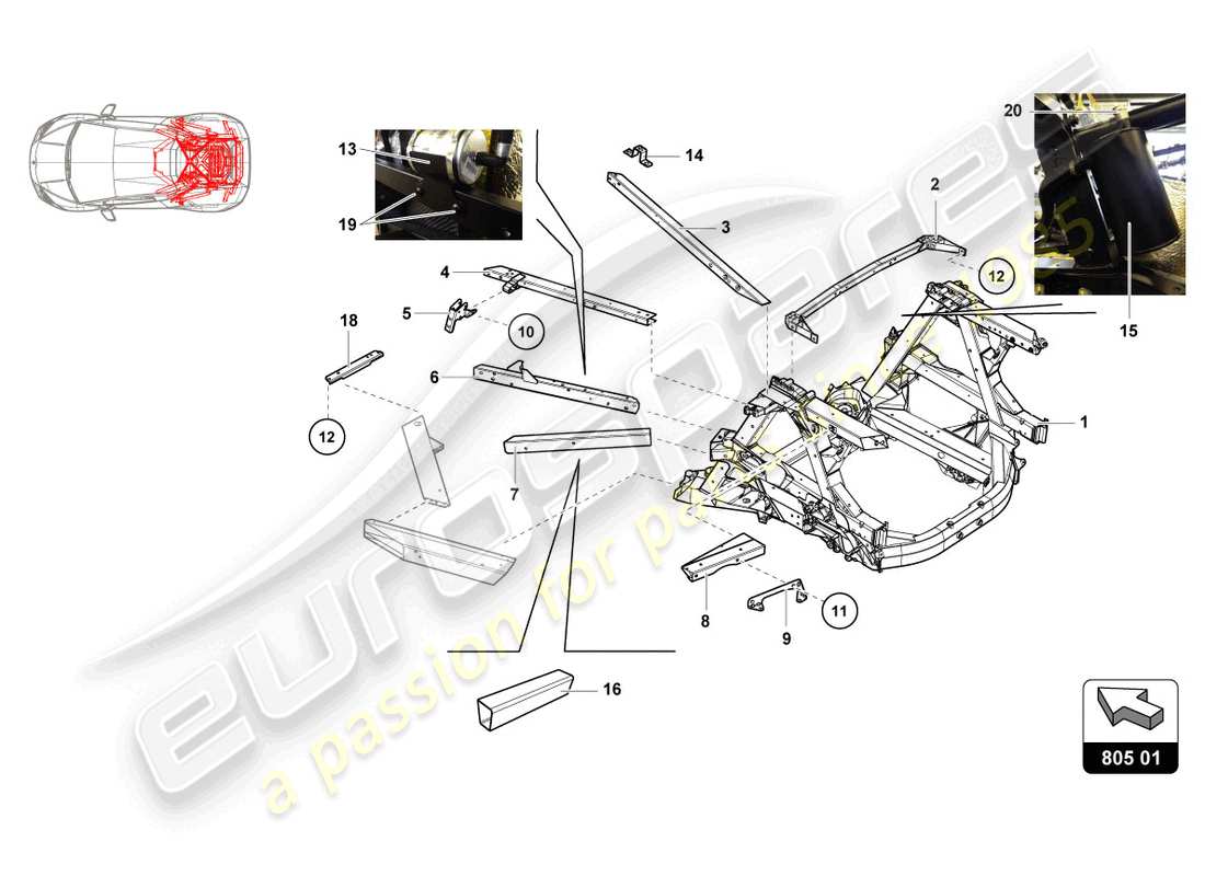 lamborghini super trofeo (2015) hinterrahmen-innenelemente ersatzteildiagramm