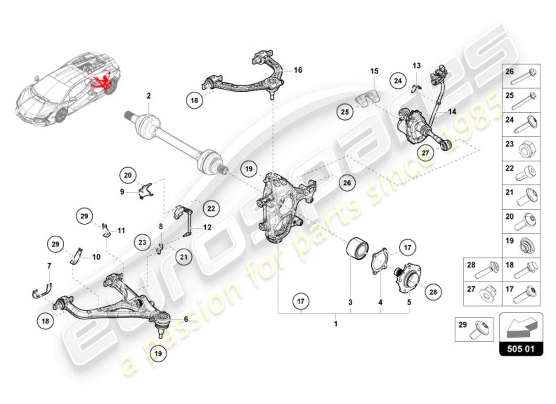 lamborghini revuelto coupe (2024) hinterachse teilediagramm
