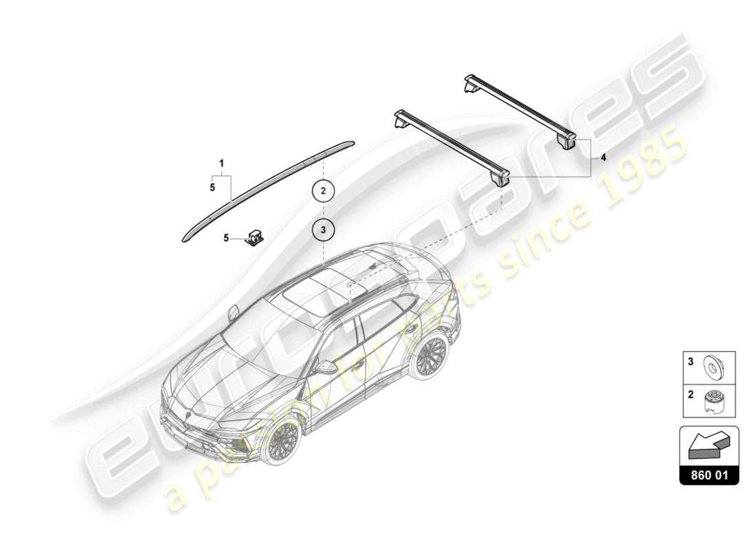 lamborghini urus (2020) dachreling vorne - ersatzteildiagramm