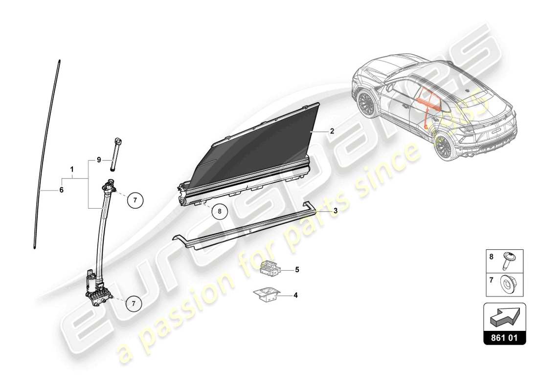 lamborghini urus (2020) rollo-sonnenblenden-ersatzteildiagramm