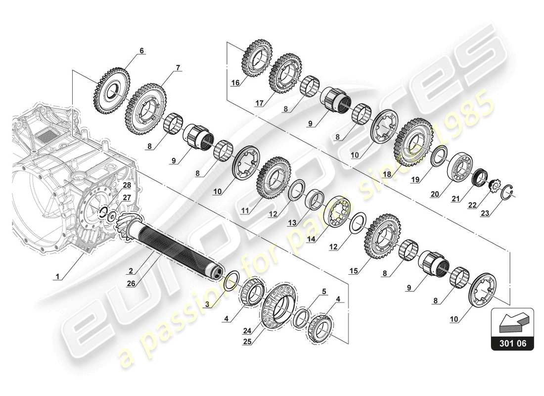 lamborghini gt3 evo (2018) abtriebwelle teilediagramm
