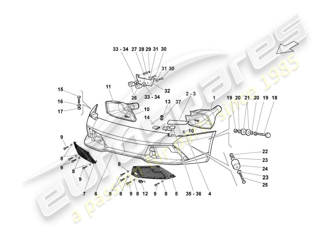 lamborghini lp640 roadster (2009) stoßstange vorne, ersatzteildiagramm