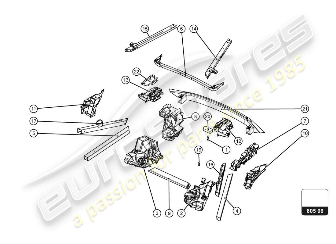 lamborghini super trofeo evo 2 (2022) hinterrahmen-aussenelemente ersatzteildiagramm