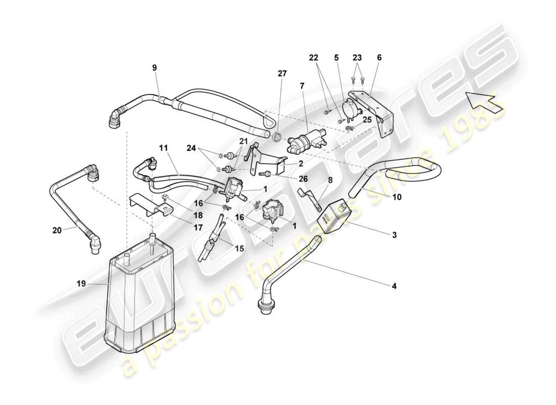 lamborghini gallardo spyder (2006) aktivkohlefiltersystem teilediagramm