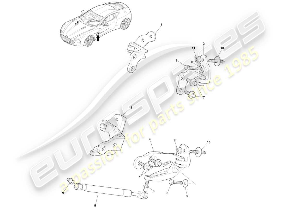 aston martin one-77 (2011) teilediagramm für vordertürscharniere