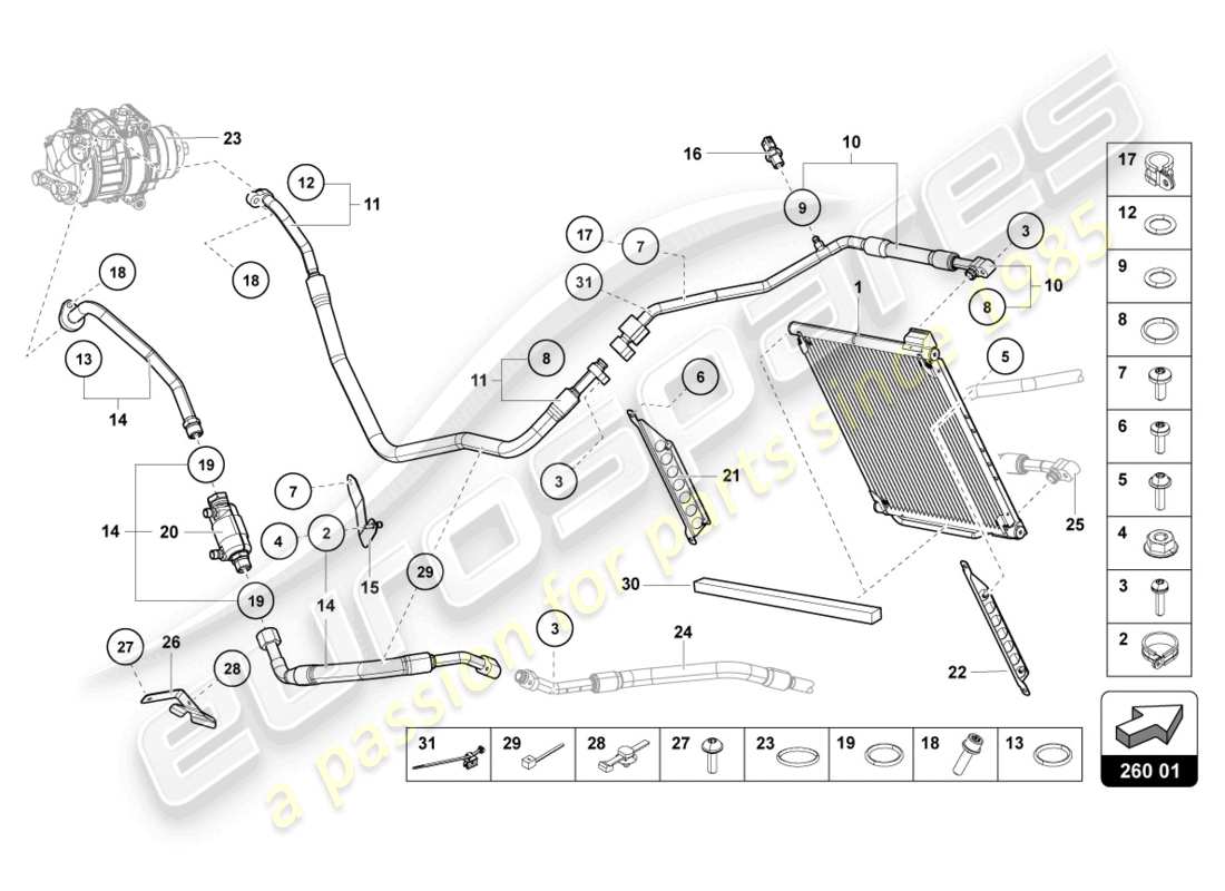 lamborghini sian roadster (2021) a/c-kondensator - teilediagramm