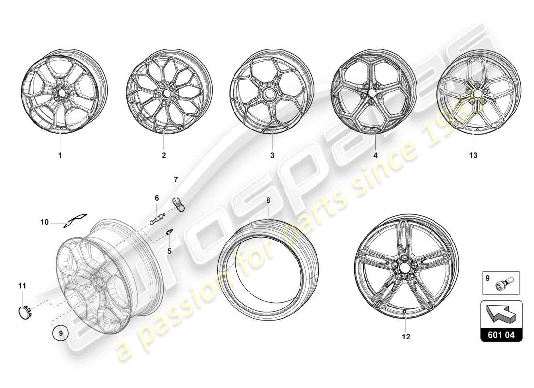 lamborghini 2021 (evo spyder 2wd) räder/reifen hinten ersatzteildiagramm
