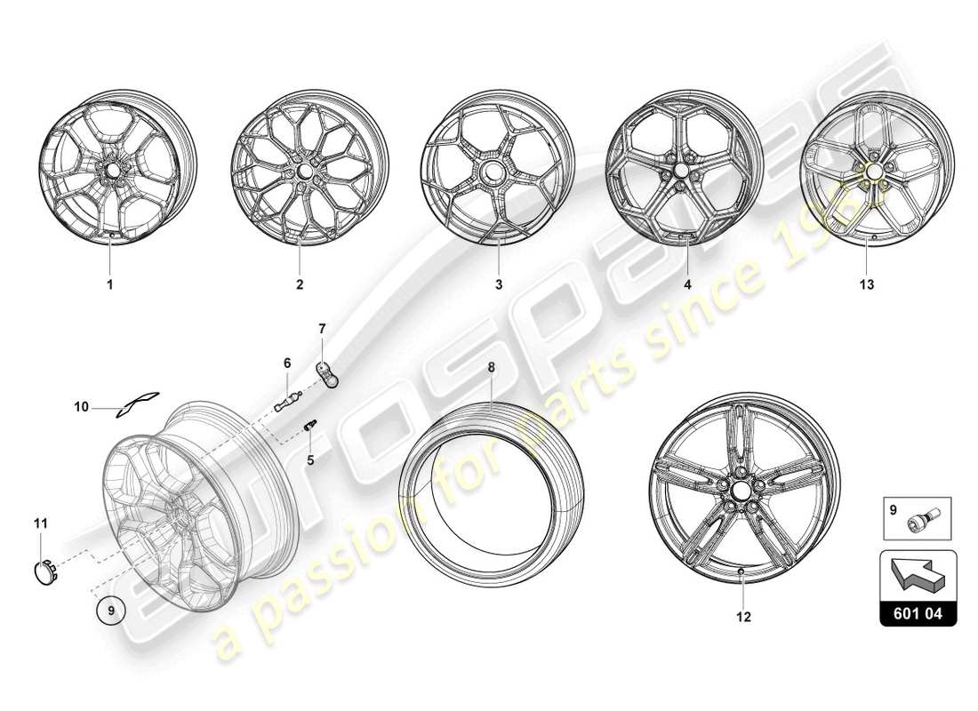 lamborghini evo coupe (2022) räder/reifen hinten ersatzteildiagramm