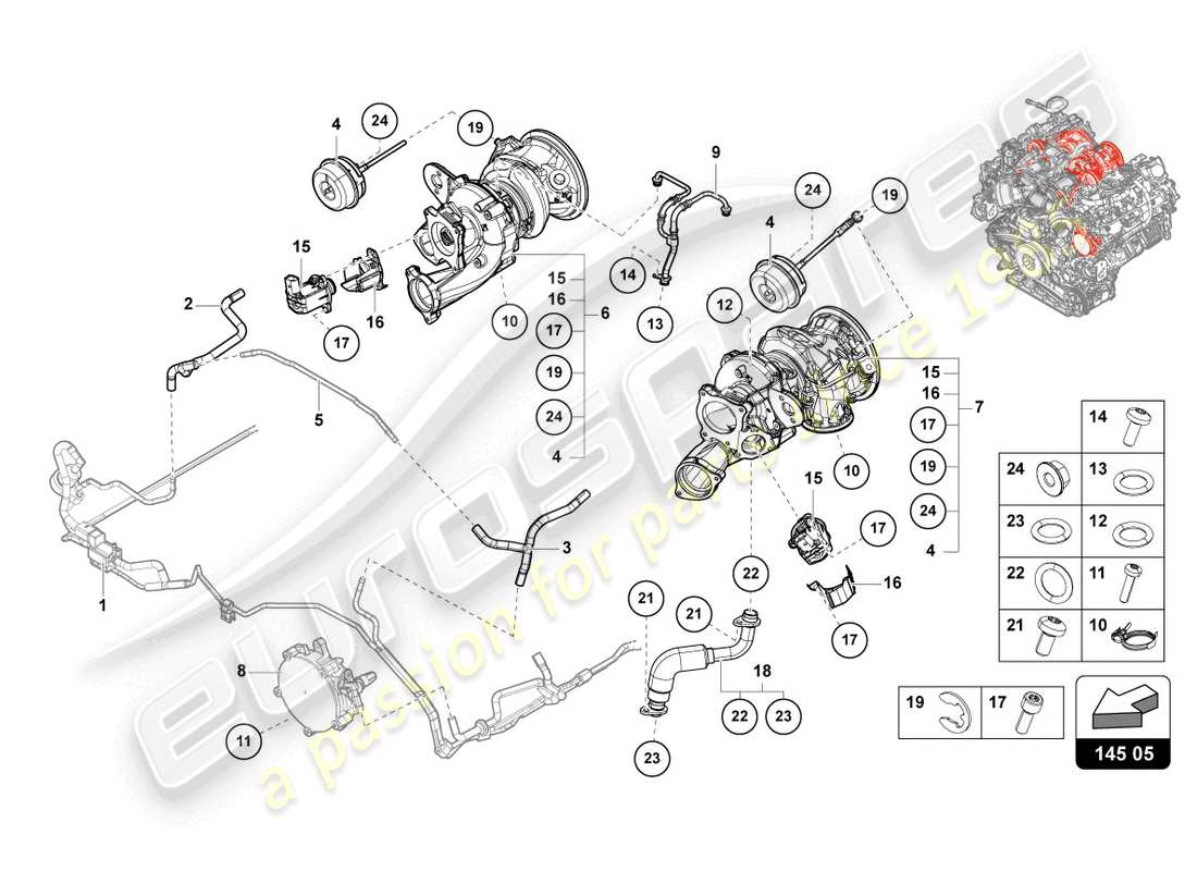 lamborghini urus (2022) abgasturbolader teilediagramm