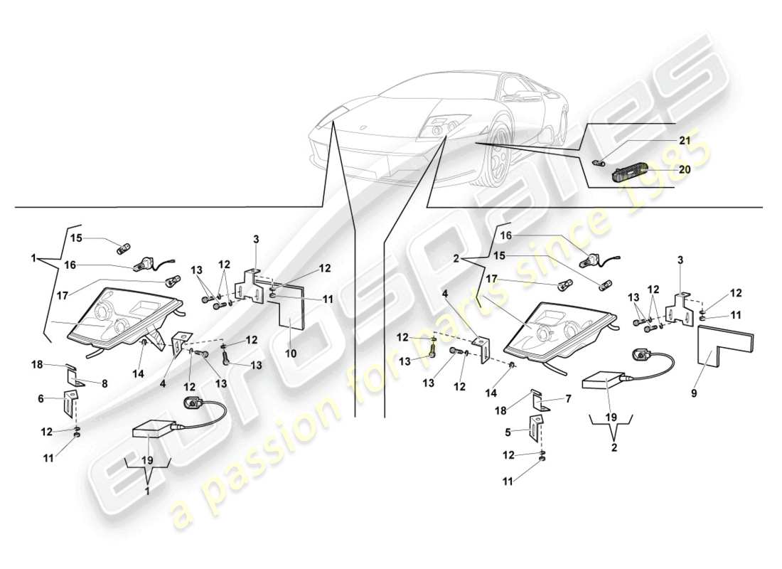 lamborghini lp640 coupe (2008) gasentladungsscheinwerfer - ersatzteildiagramm