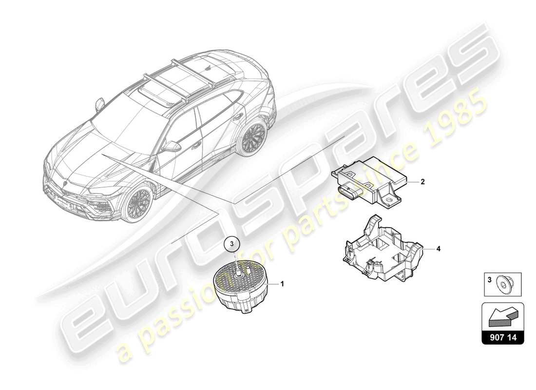 lamborghini urus (2022) elektrische teile für die motorgeräuscherzeugung teilediagramm