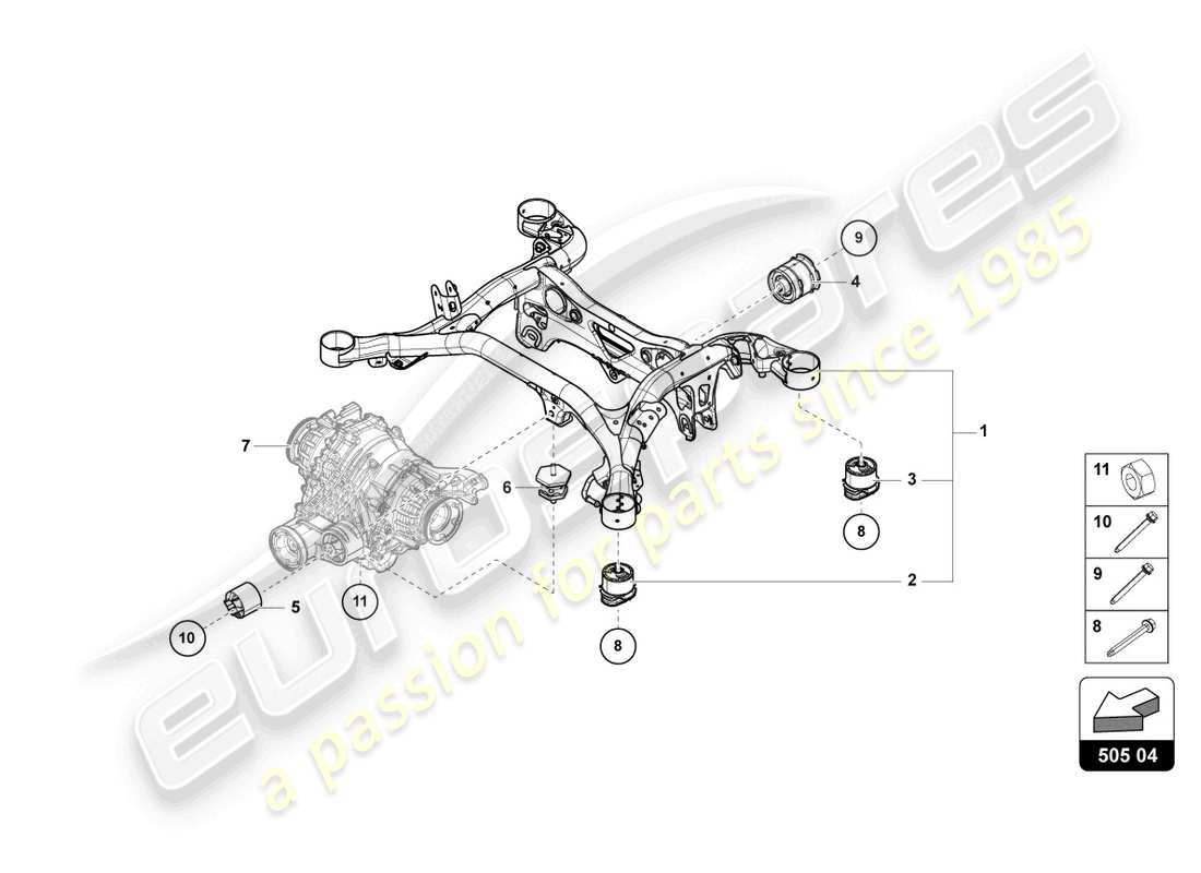 lamborghini urus s (2023) hinten aufhängungshilfsrahmen ersatzteildiagramm