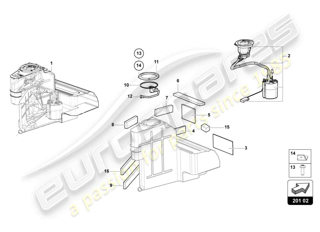 lamborghini sian roadster (2021) kraftstofftank links ersatzteildiagramm