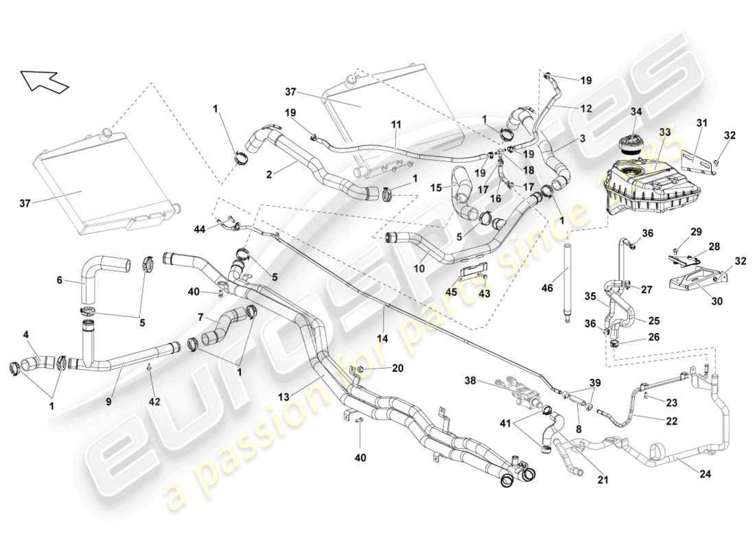 lamborghini lp550-2 spyder (2010) kühlmittelkühlsystem teilediagramm