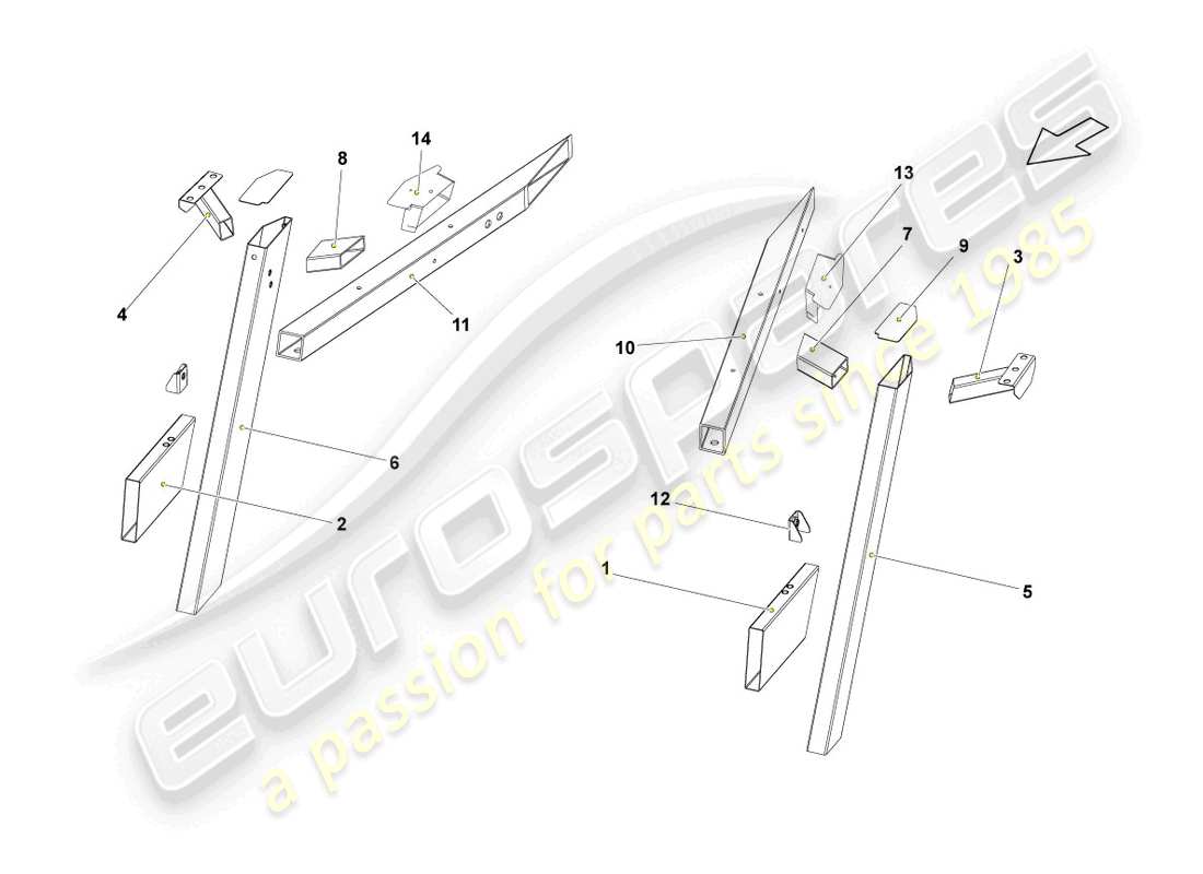 lamborghini lp570-4 spyder performante (2012) seitenträger, hinterteil, teilediagramm