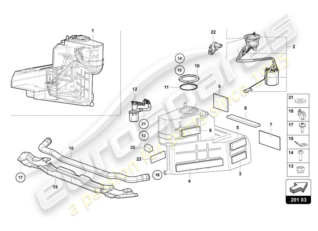 lamborghini sian roadster (2021) kraftstofftank rechts ersatzteildiagramm