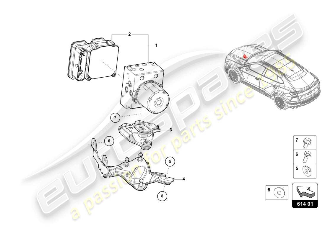 lamborghini urus (2020) abs-einheit mit steuergerät teilediagramm