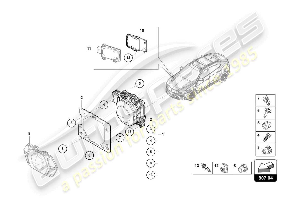 lamborghini urus (2019) radarsensor - teilediagramm