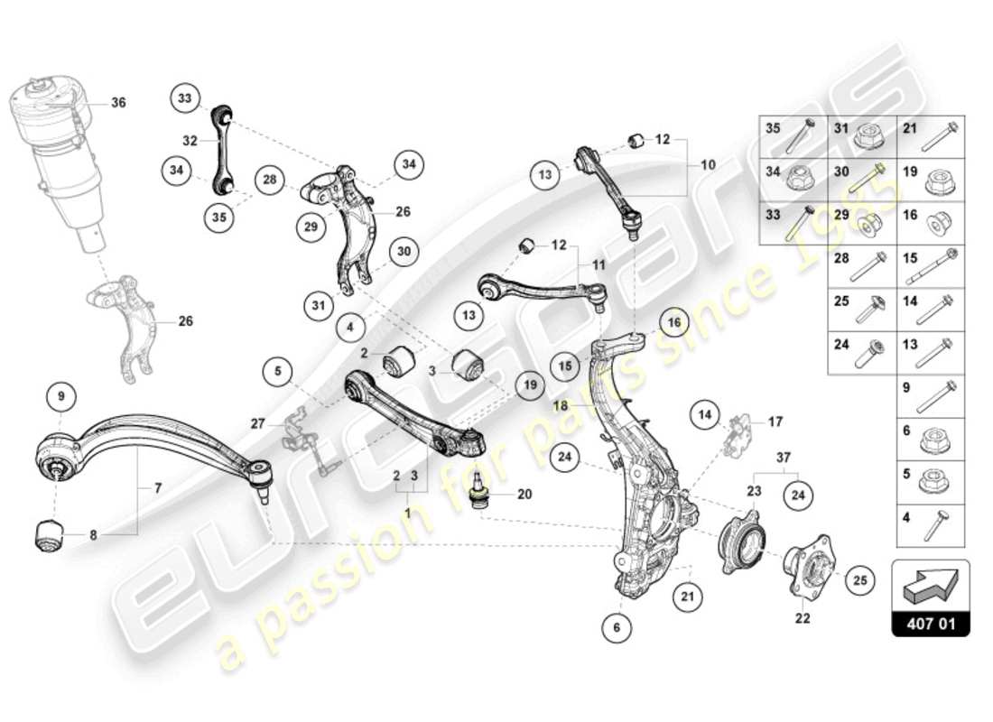 lamborghini urus (2020) aufhängung vorne teilediagramm