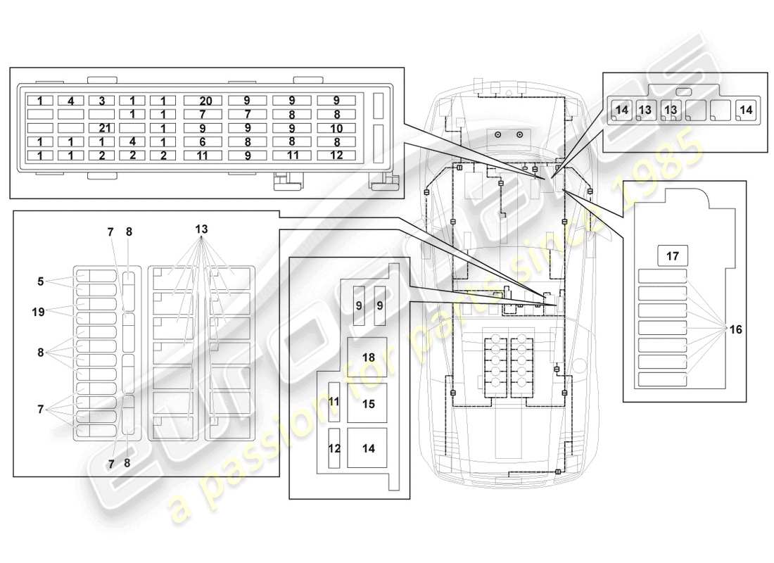 lamborghini gallardo coupe (2005) central electrics ersatzteildiagramm