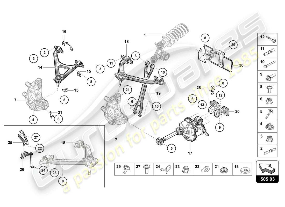 lamborghini lp770-4 svj coupe (2022) aufhängung hinten teilediagramm