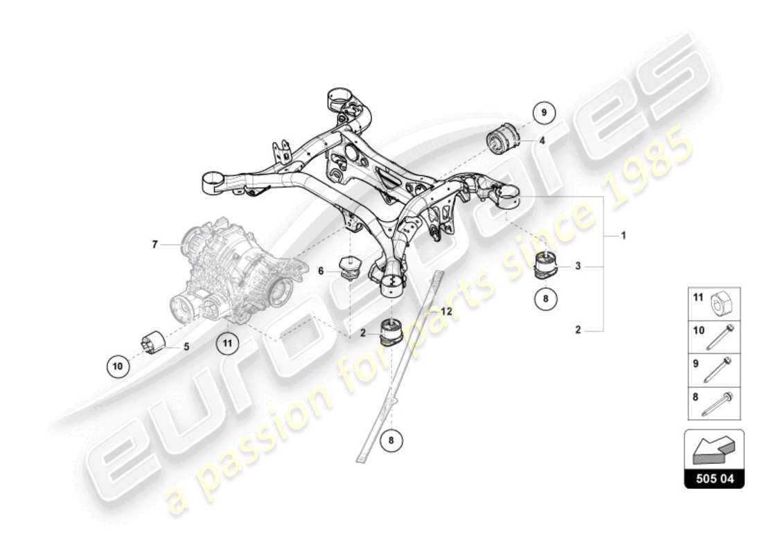 lamborghini urus (2019) hinten aufhängungshilfsrahmen ersatzteildiagramm