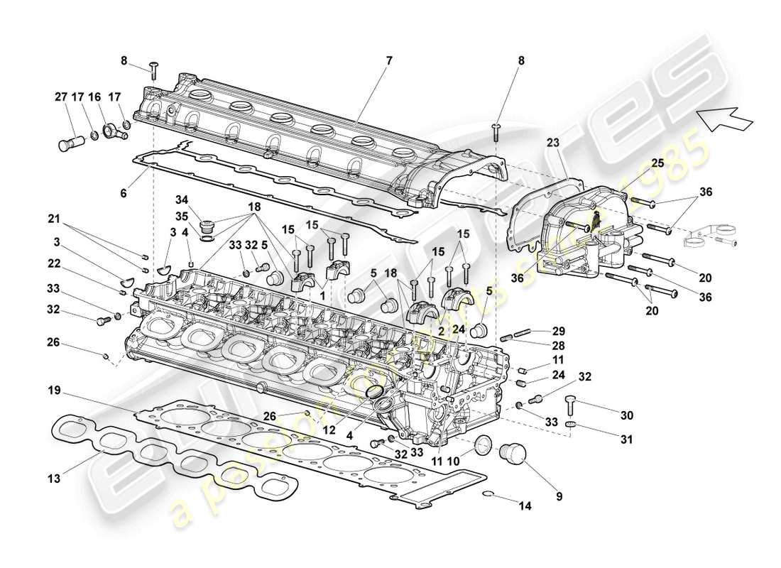 lamborghini lp640 roadster (2010) zylinderkopf links ersatzteildiagramm