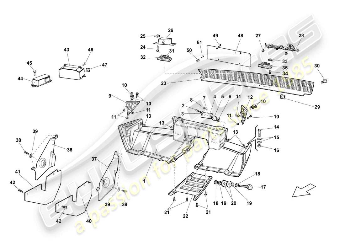 lamborghini lp640 coupe (2007) stoßstange hinten, ersatzteildiagramm