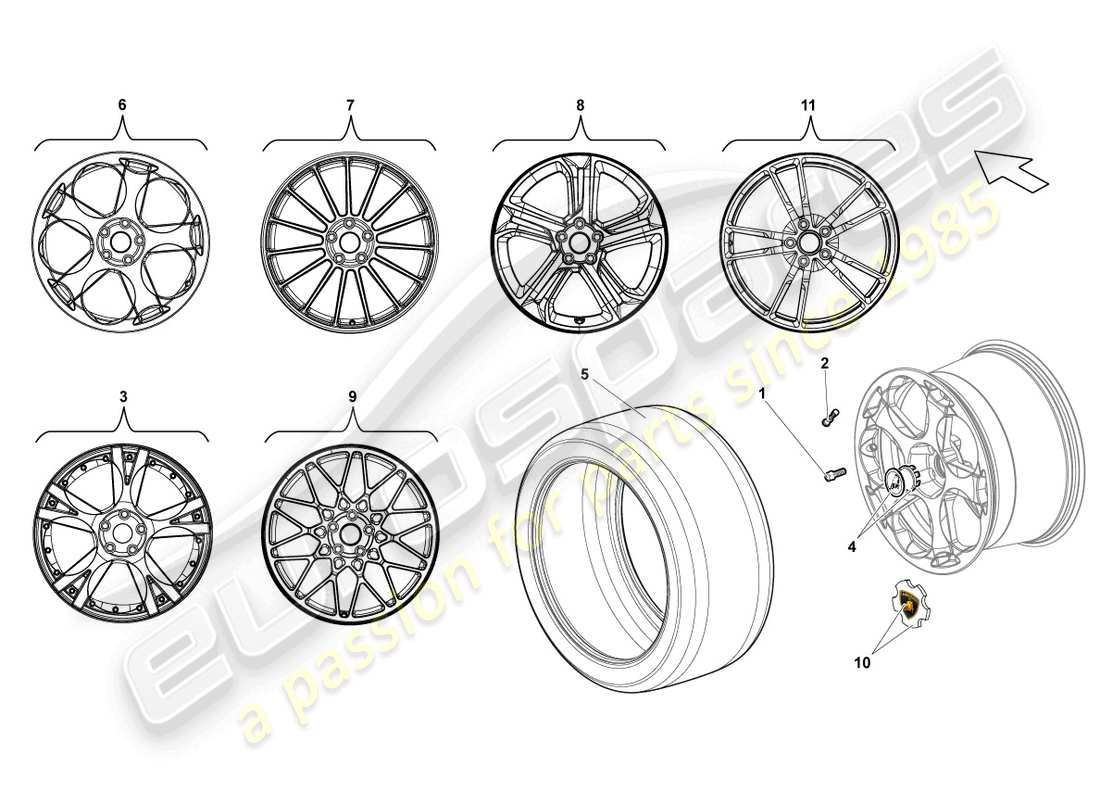 lamborghini lp550-2 coupe (2013) aluminiumfelge hinten ersatzteildiagramm