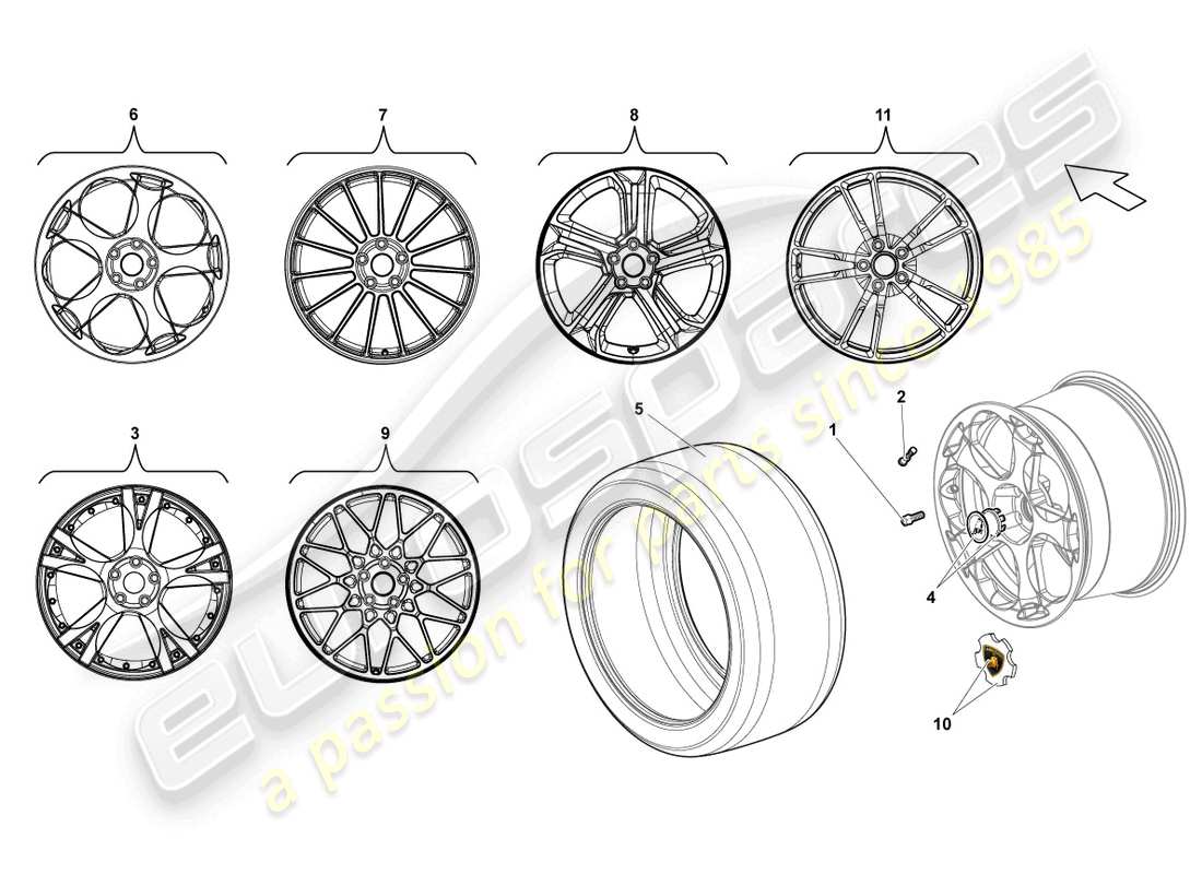 lamborghini lp550-2 spyder (2014) aluminiumfelge hinten ersatzteildiagramm