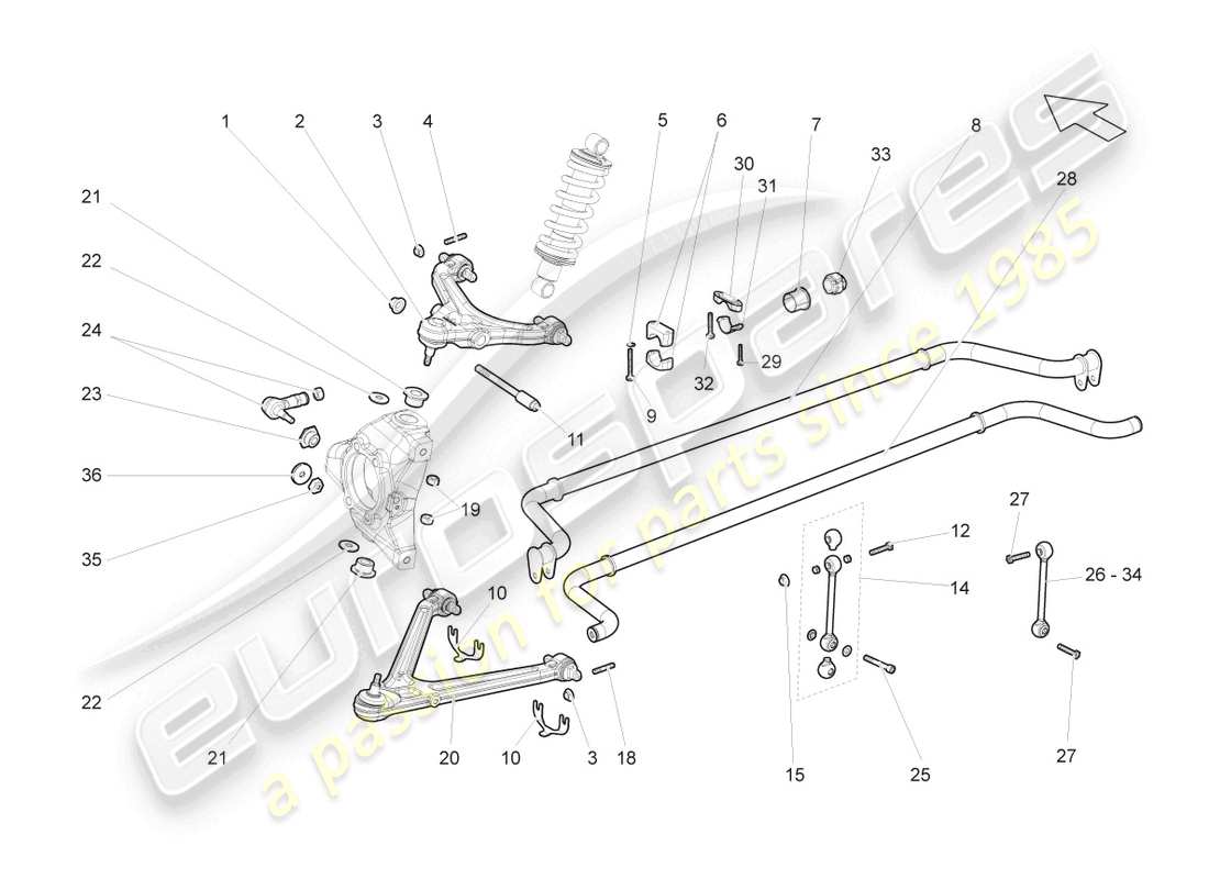 lamborghini gallardo coupe (2007) vorderachse teilediagramm